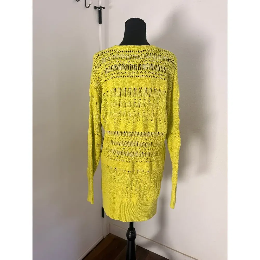 NWT Free People Hot Tropics Neon Limelight V-Neck Sweater Oversized xs